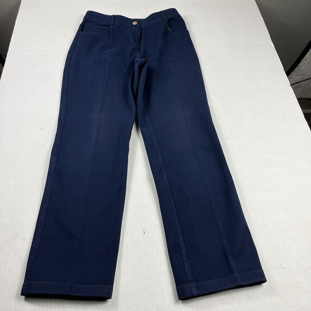 St. John Pants Size 4 Navy Blue Straight Leg Dress Trousers Career Work Classic